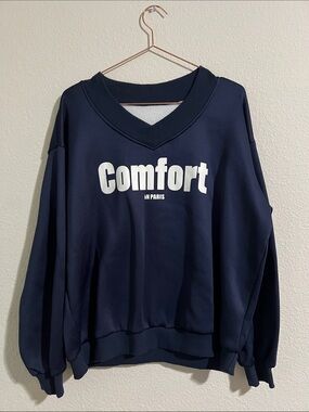 Comfort Graphic V-Neck Sweatshirt - Navy with White Logo